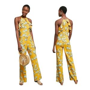 NEW Anthropologie Varun Bahl Warbler Yellow Boho Sleeveless Jumpsuit Womens 6